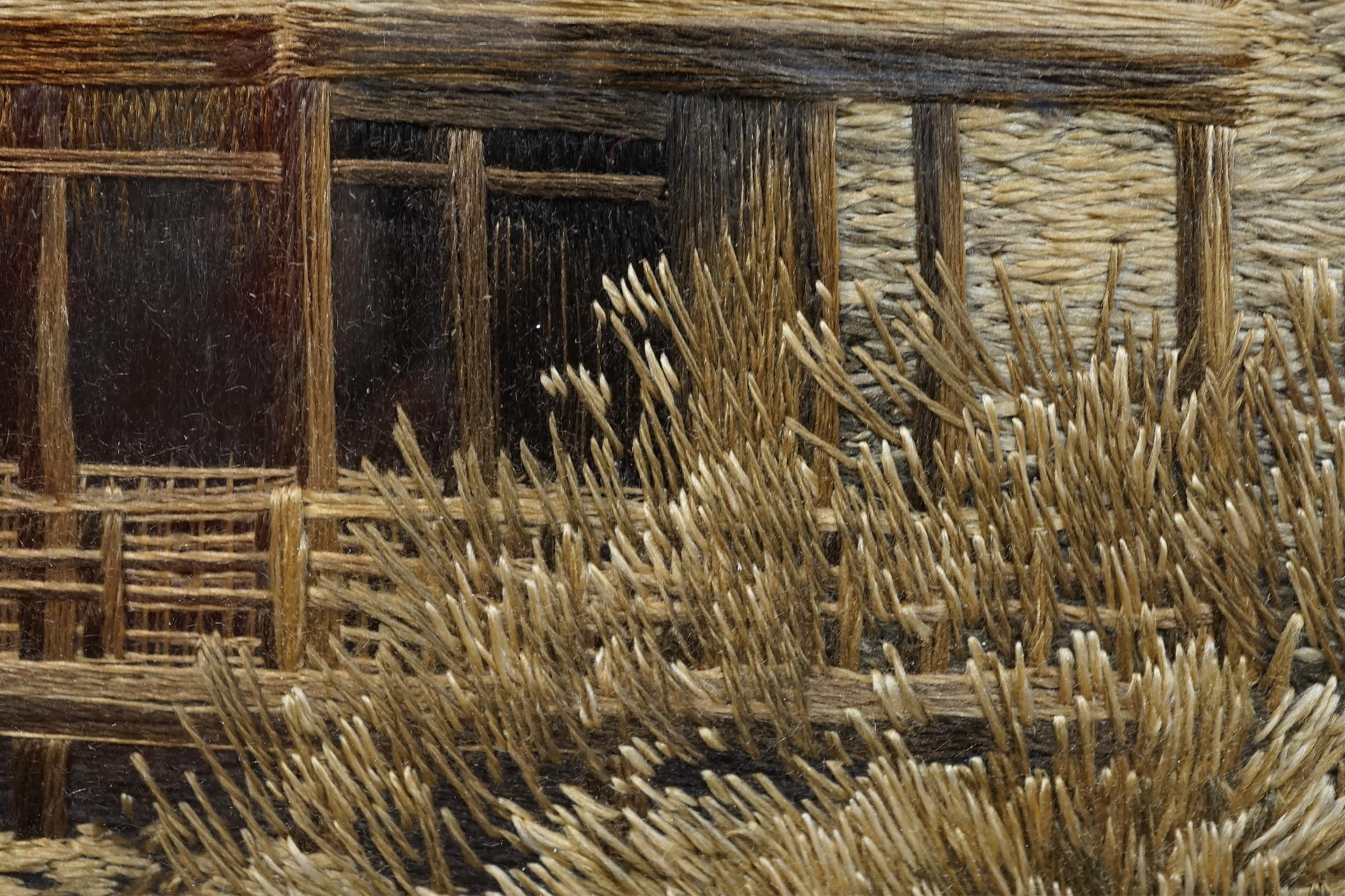 A Japanese embroidered silk picture of Kinkaku-ji, 'Temple of the Golden Pavilion' in Kyoto, Meiji period (1868-1912)